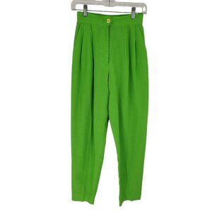 Toto n ko lime green linen lined elastic back waist pleated pants size 4 Vintage